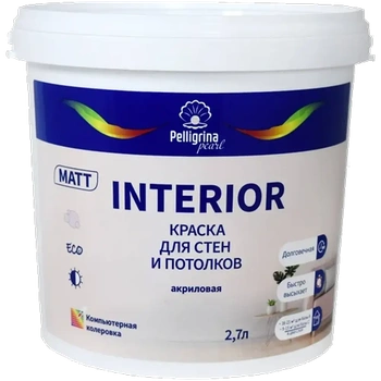 Краска "INTERIOR" для стен и потолков акриловая база А 2,7 Л (1/2) "ПЕЛЛИГРИНА ЖЕМЧУГ"