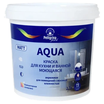 Краска "AQUA "для кухни и ванной моющаяся акриловая база С 2,7 Л (1/2) "ПЕЛЛИГРИНА ЖЕМЧУГ"
