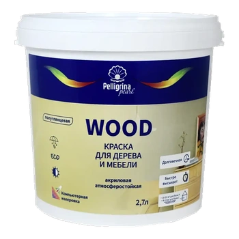 Краска "WOOD" для дерева и мебели акриловая база С 2,7 Л (1/2) "ПЕЛЛИГРИНА ЖЕМЧУГ"