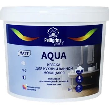 Краска "AQUA "для кухни и ванной моющаяся акриловая база А 9 Л (1) "ПЕЛЛИГРИНА ЖЕМЧУГ"
