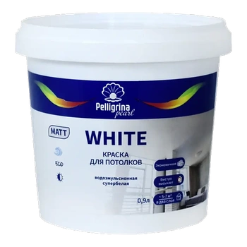 Краска "WHITE" для потолков база А 0,9 Л (1/8) "ПЕЛЛИГРИНА ЖЕМЧУГ"