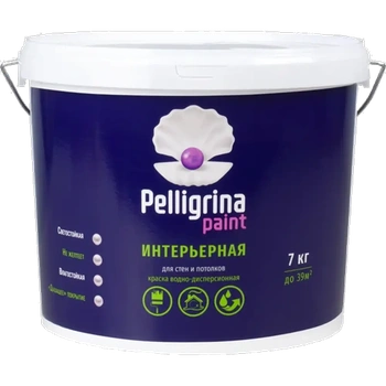 Краска акрил. интерьерная влагостойкая белоснежная  7 КГ (1) "PELLIGRINA PAINT"