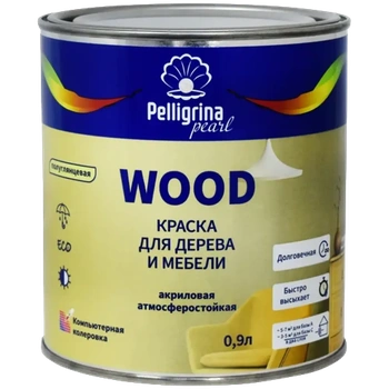 Краска "WOOD" для дерева и мебели акриловая база С 0,9 Л (1/4) "ПЕЛЛИГРИНА ЖЕМЧУГ"