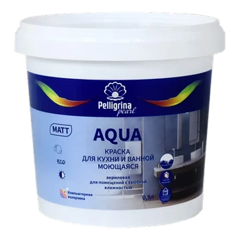 Краска "AQUA "для кухни и ванной моющаяся акриловая база С 9 Л (1) "ПЕЛЛИГРИНА ЖЕМЧУГ"