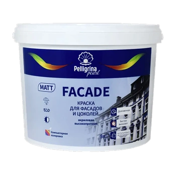 Краска "FAСADE" для фасадов и цоколей акриловая база С 9 Л (1) "ПЕЛЛИГРИНА ЖЕМЧУГ"
