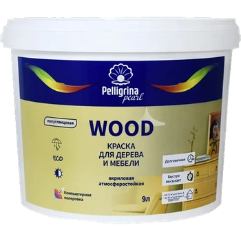 Краска "WOOD" для дерева и мебели акриловая база А 9 Л (1) "ПЕЛЛИГРИНА ЖЕМЧУГ"